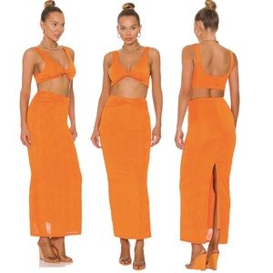 Superdown Joana Maxi Skirt Set in Tangerine Size: Small